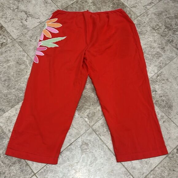 Victoria’s Secret Y2K  Cropped PJ Pajama Pant Red M Flower Applique' - Picture 10 of 13